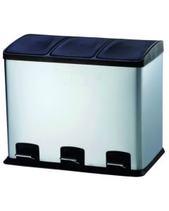 Cubo basura reciclaje con pedal 3 compartimentos 36lt 58x39x47cm acero inox viva