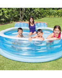 Piscina hinchable familiar redonda asientos+dos reposabotellas 229x218x79cm plas 128700