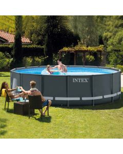 Piscina pared pvc depuradora arena circular 19156lt lona+escalera+cobertor 488x122cm metal gris ultraframe intex         128729