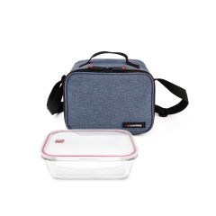 Bolsa porta alimentos on the go azul + contenedor vidrio 0,840 ml